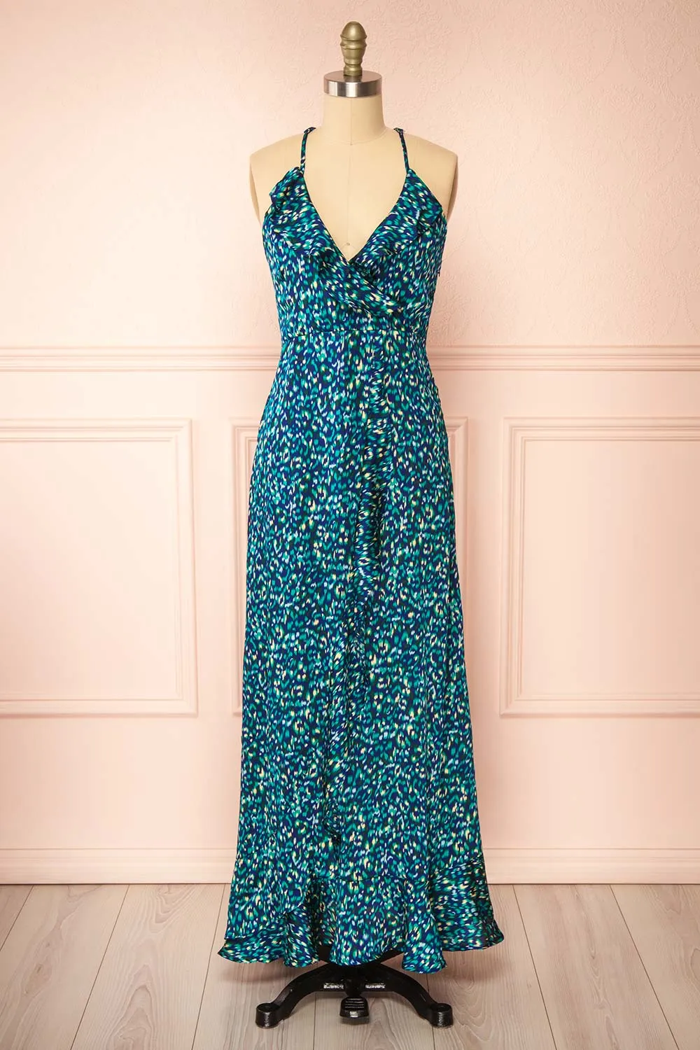 Odile | Maxi Blue Pattern Dress w/ Laced Back