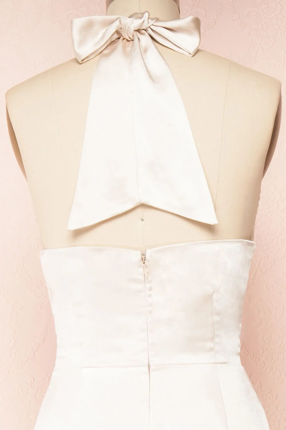 Paige Champagne |  Halter Neck Sleeveless Satin Jumpsuit w/ Belt
