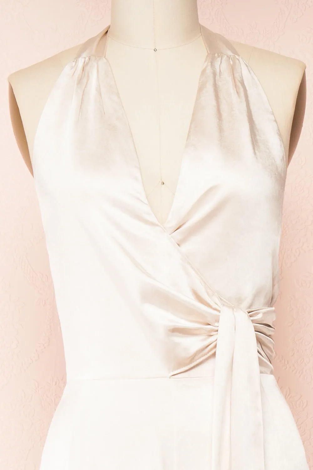 Paige Champagne |  Halter Neck Sleeveless Satin Jumpsuit w/ Belt
