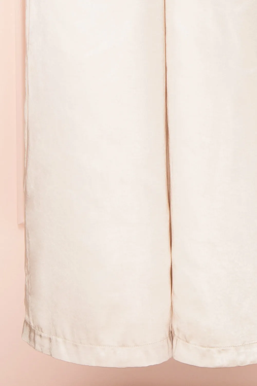 Paige Champagne |  Halter Neck Sleeveless Satin Jumpsuit w/ Belt