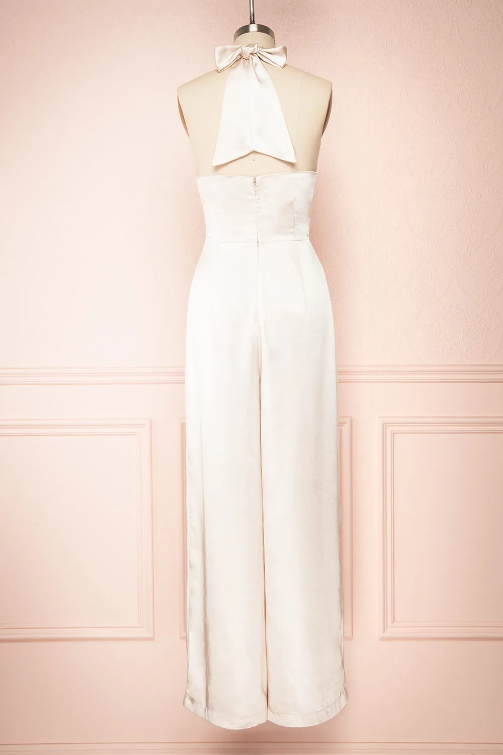 Paige Champagne |  Halter Neck Sleeveless Satin Jumpsuit w/ Belt