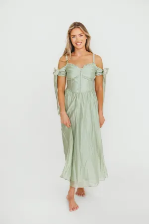 Paulina Sleeveless Sweetheart Midi Dress in Light Sage