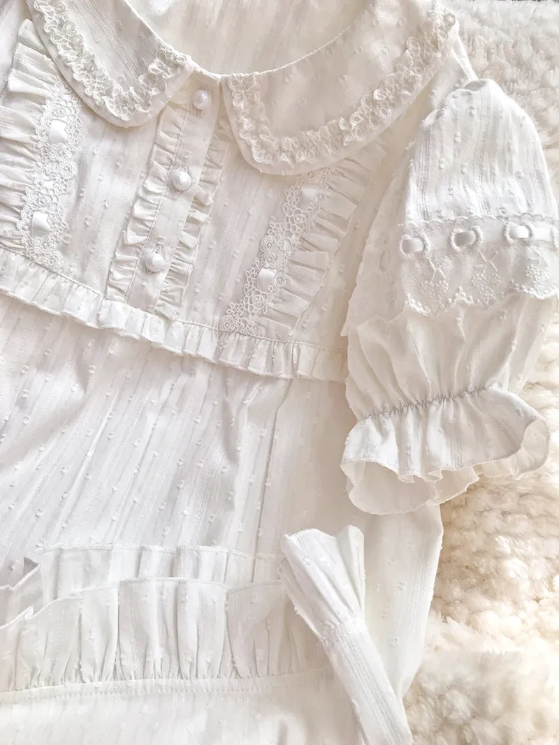 Peter Pan Collar White Lace Blouse With Puff Sleeves