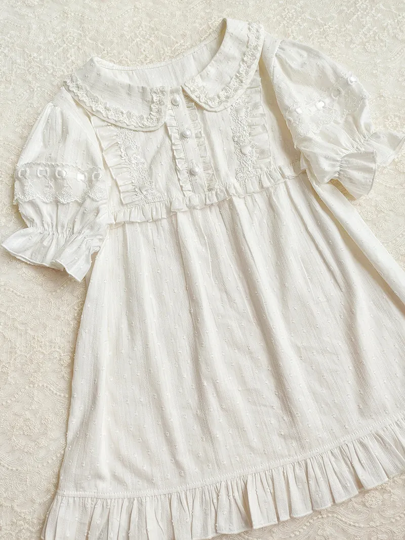 Peter Pan Collar White Lace Blouse With Puff Sleeves
