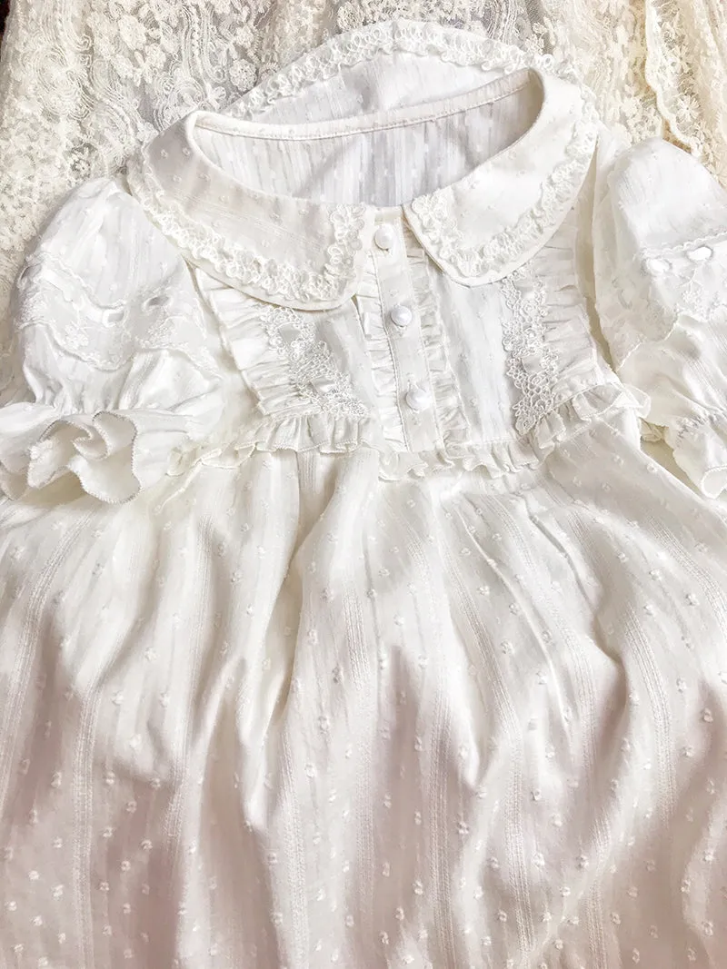Peter Pan Collar White Lace Blouse With Puff Sleeves