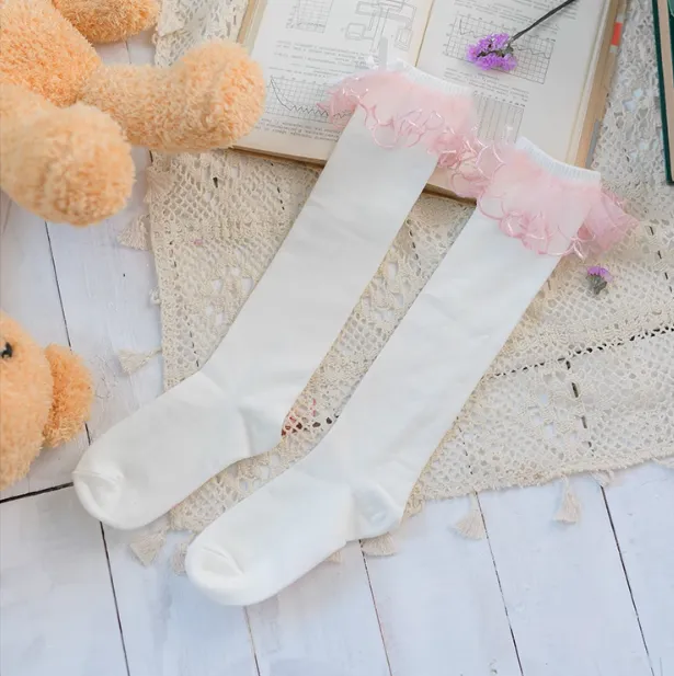 Pink Lace Cotton Socks