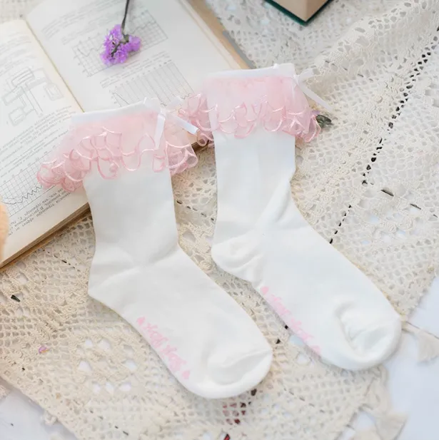Pink Lace Cotton Socks