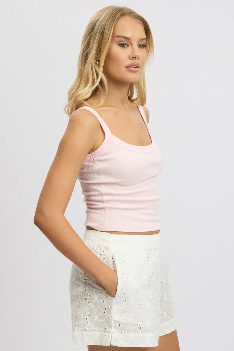 Pink Singlet Scoop Neck Rib