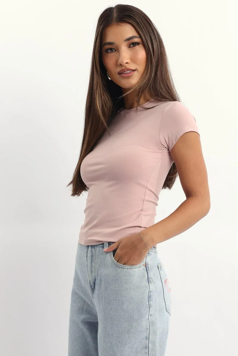 Pink T-Shirt Short Sleeve Crew Neck Long Line
