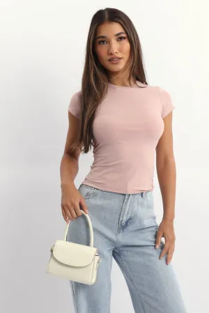 Pink T-Shirt Short Sleeve Crew Neck Long Line