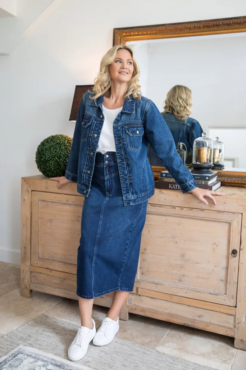 PQ Collection Denim Maxi Skirt Dark Denim