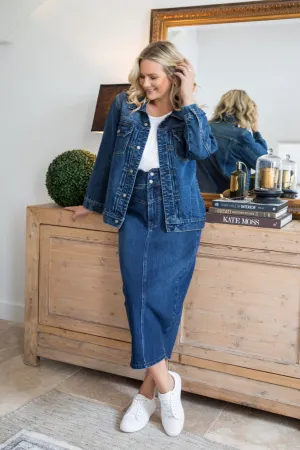 PQ Collection Denim Maxi Skirt Dark Denim