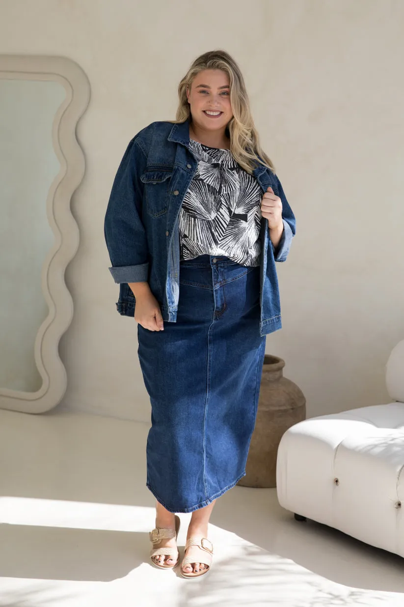 PQ Collection Denim Maxi Skirt Dark Denim