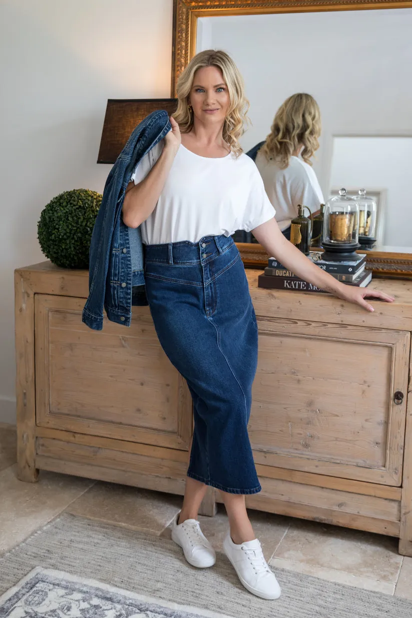 PQ Collection Denim Maxi Skirt Dark Denim