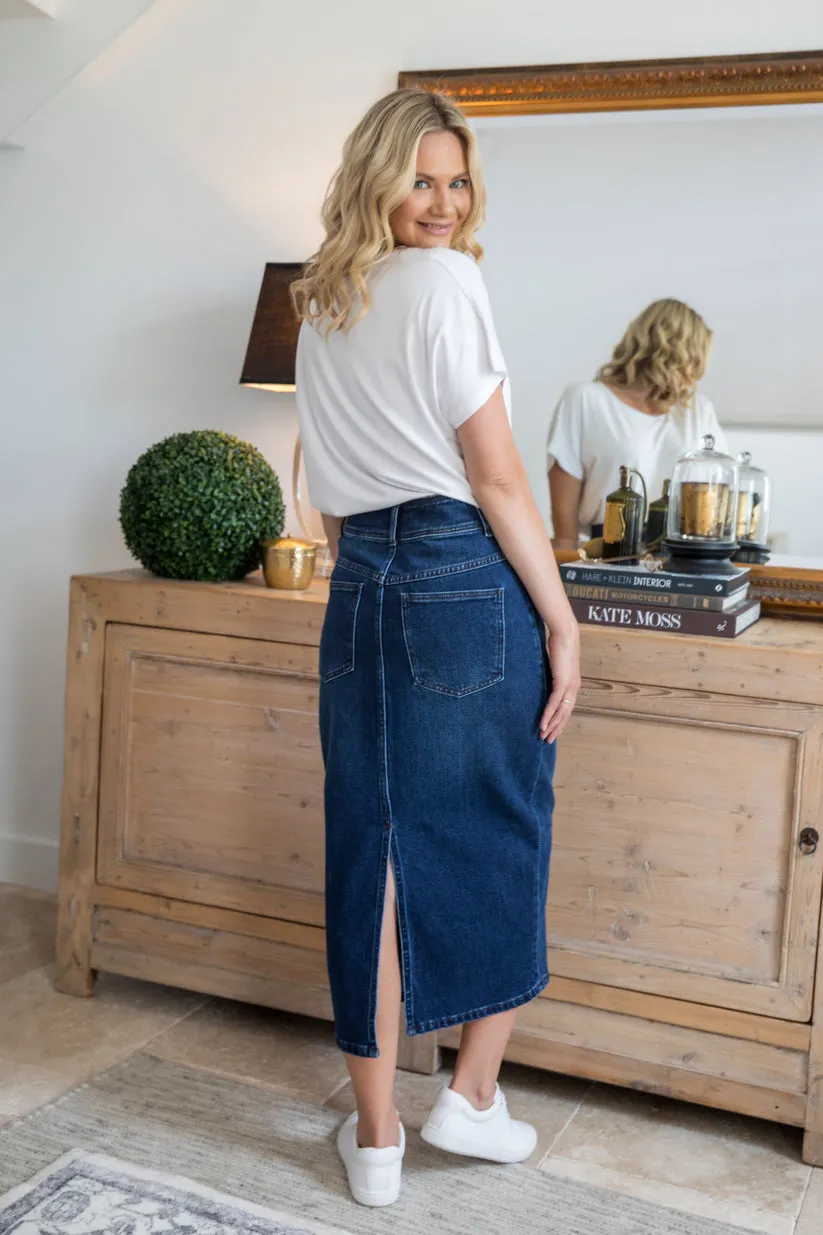 PQ Collection Denim Maxi Skirt Dark Denim