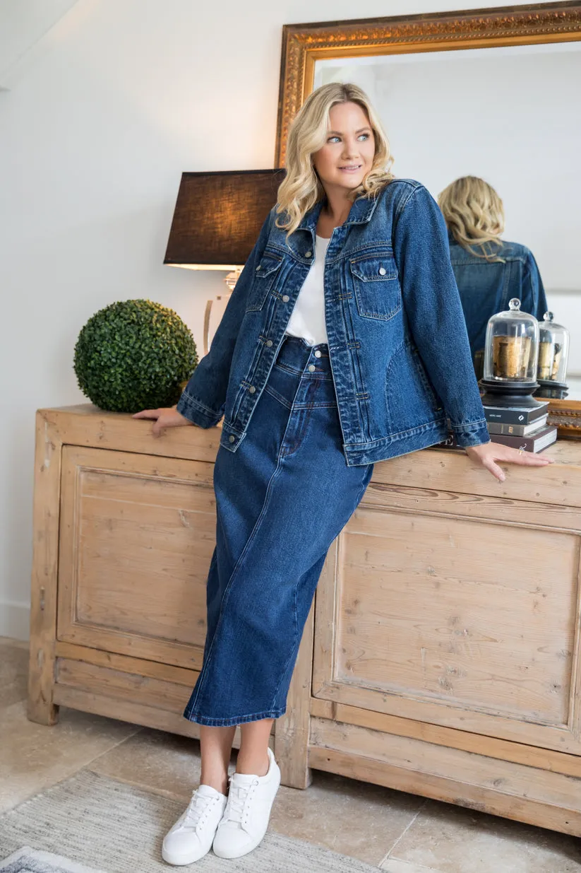 PQ Collection Denim Maxi Skirt Dark Denim
