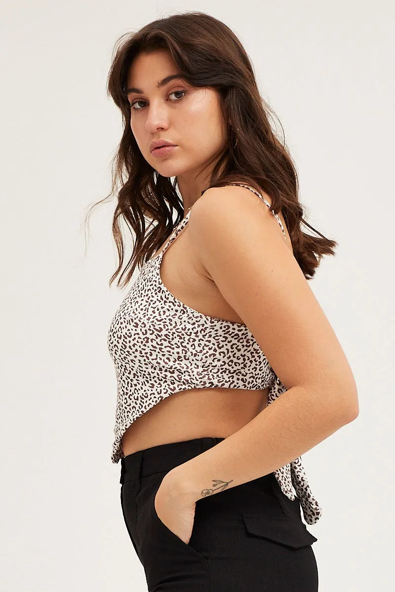 Print Sleeveless Scarf Hem Tie Back Singlet