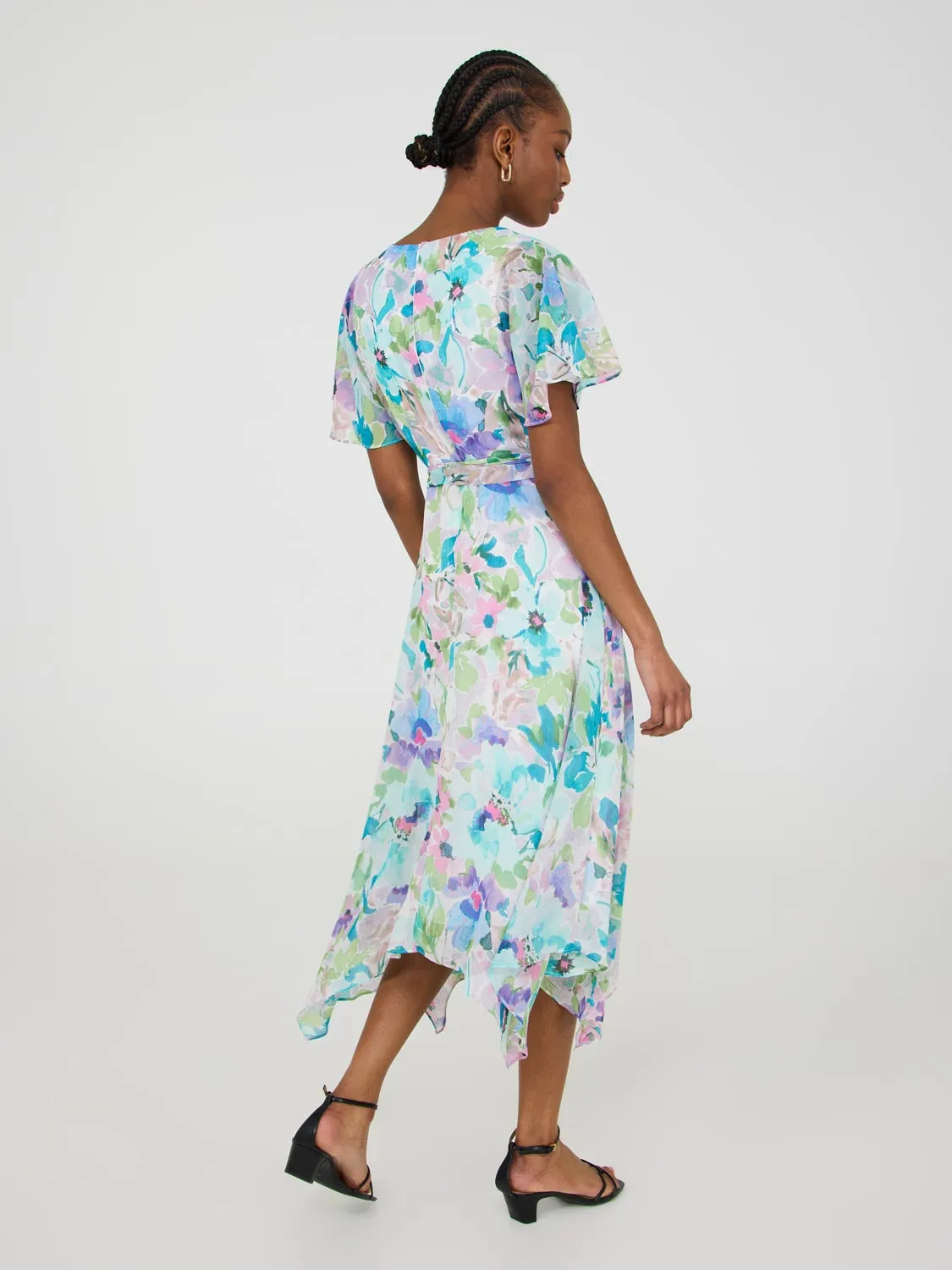 Printed Chiffon Handkerchief Hem Dress