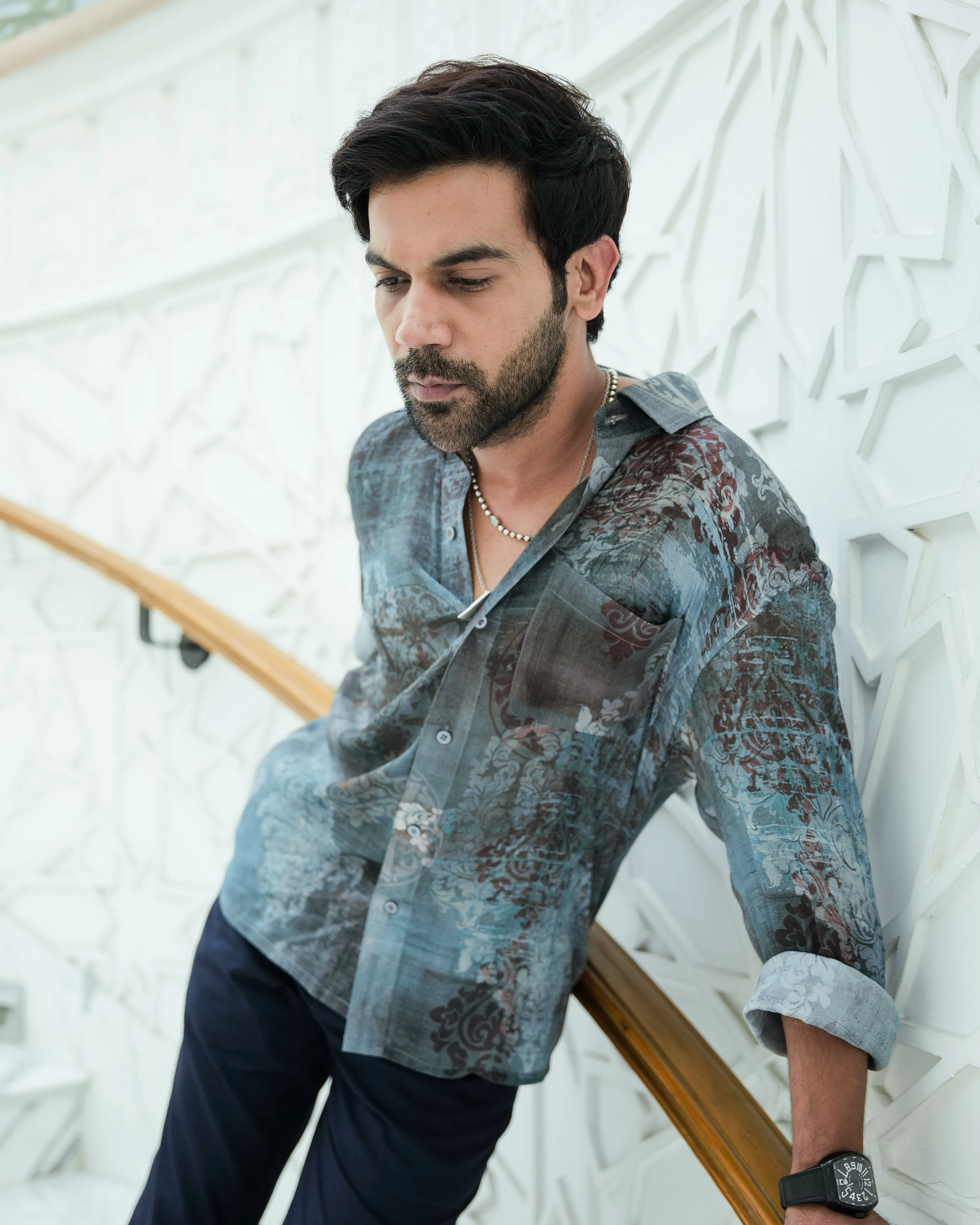 Rajkumar Rao In Nirmooha's Printed Chiffon Shirt from Our Anicienne Collection
