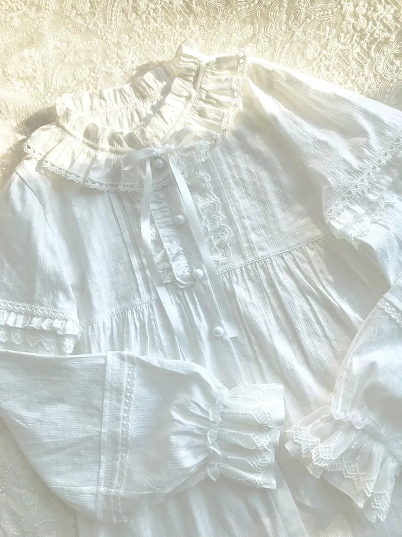 Ruffle Collar Long Sleeve Cotton Blouse