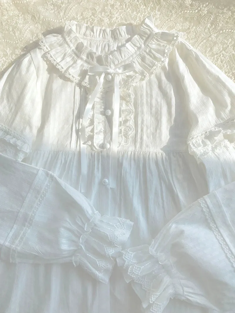 Ruffle Collar Long Sleeve Cotton Blouse
