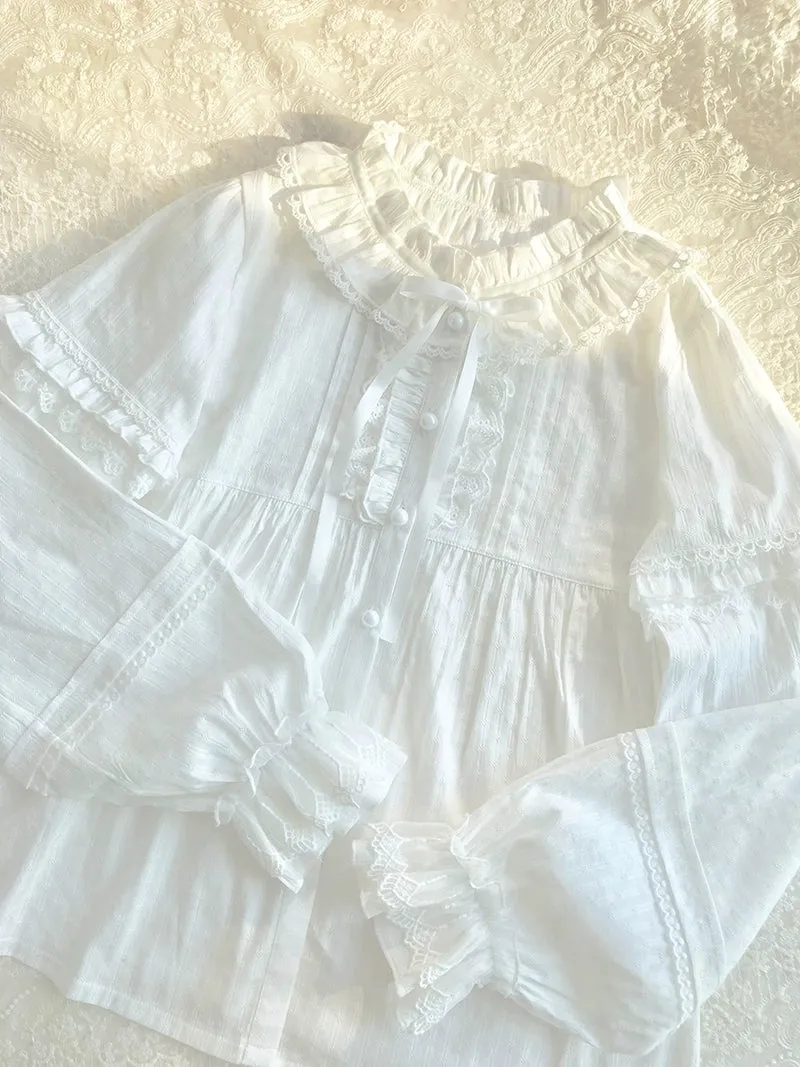 Ruffle Collar Long Sleeve Cotton Blouse