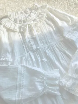 Ruffle Collar Long Sleeve Cotton Blouse