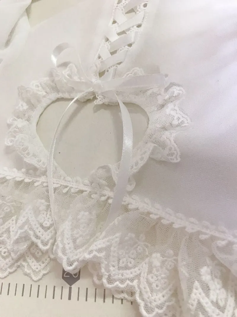 Ruffled Collar Short Sleeve With Heart Cut Outs Blouse