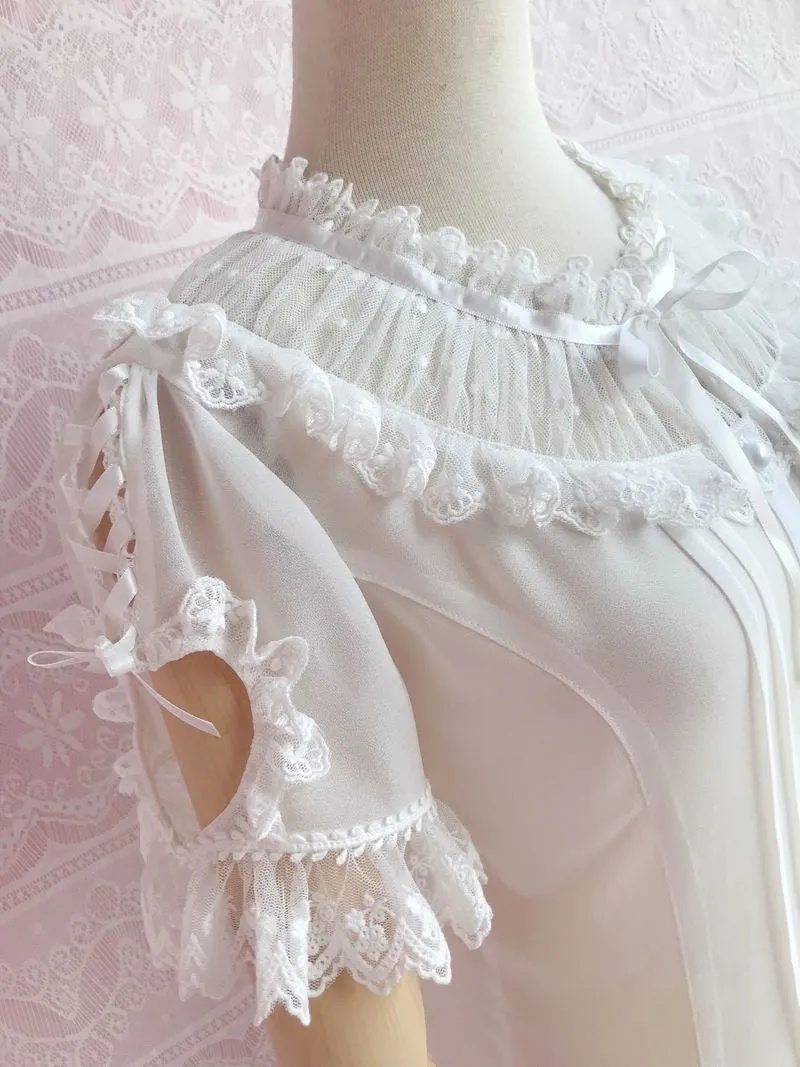 Ruffled Collar Short Sleeve With Heart Cut Outs Blouse