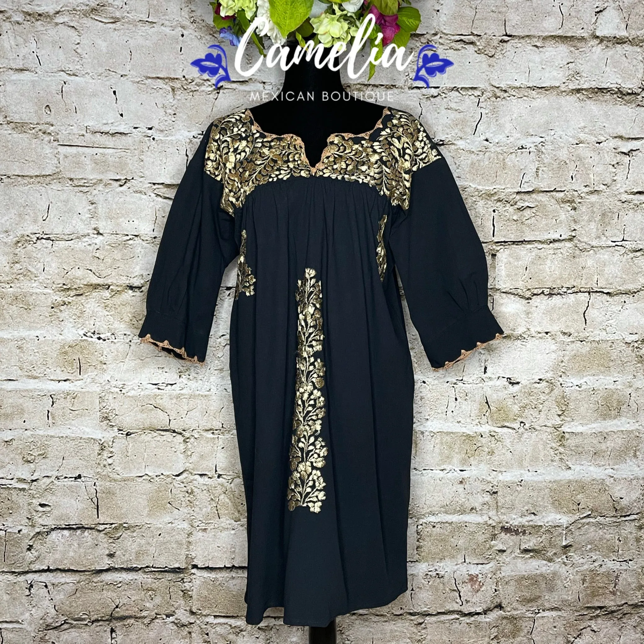 San Antonio Mexican Dress V-Neck 3/4 Sleeve