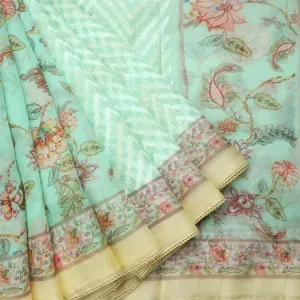 Seafoam Blue Organza Saree With Chevron Embroidery
