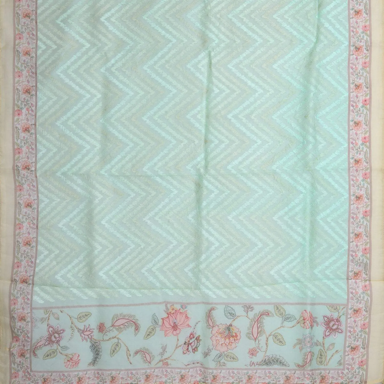 Seafoam Blue Organza Saree With Chevron Embroidery