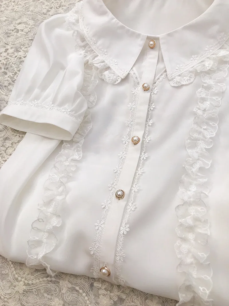 Short Sleeve Pointed Collar Blouse