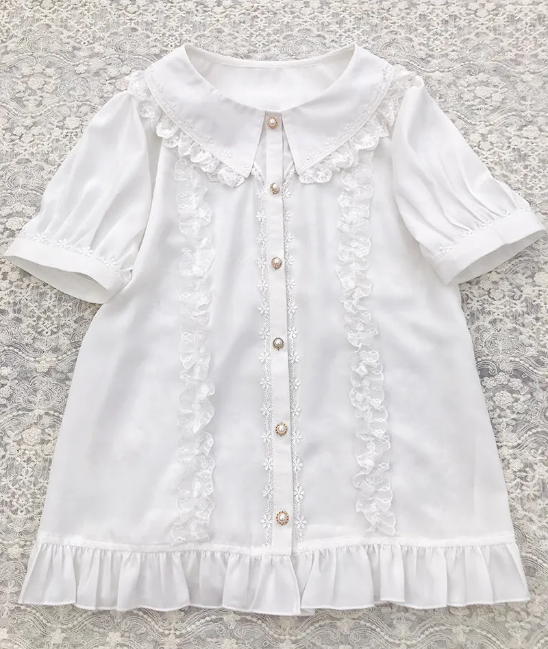 Short Sleeve Pointed Collar Blouse