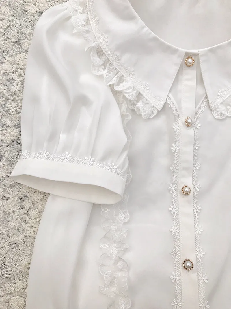 Short Sleeve Pointed Collar Blouse