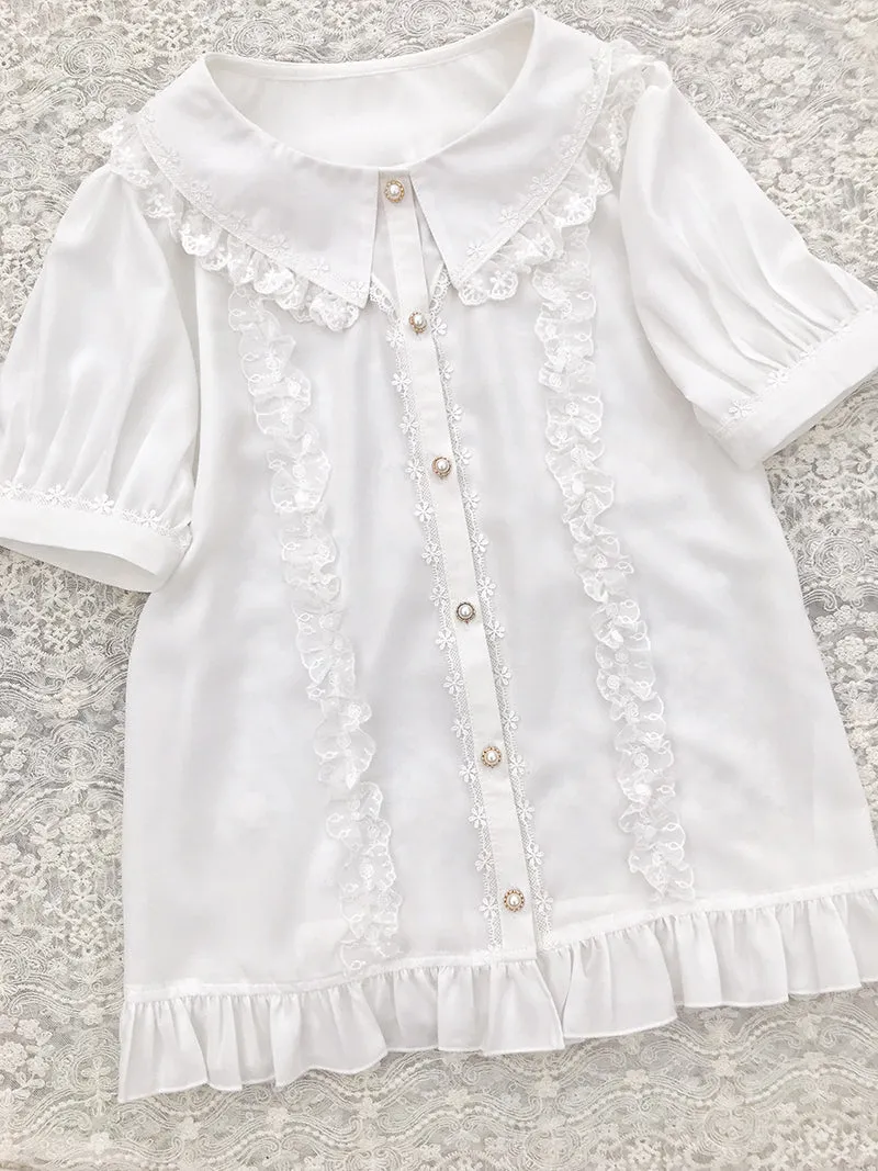 Short Sleeve Pointed Collar Blouse