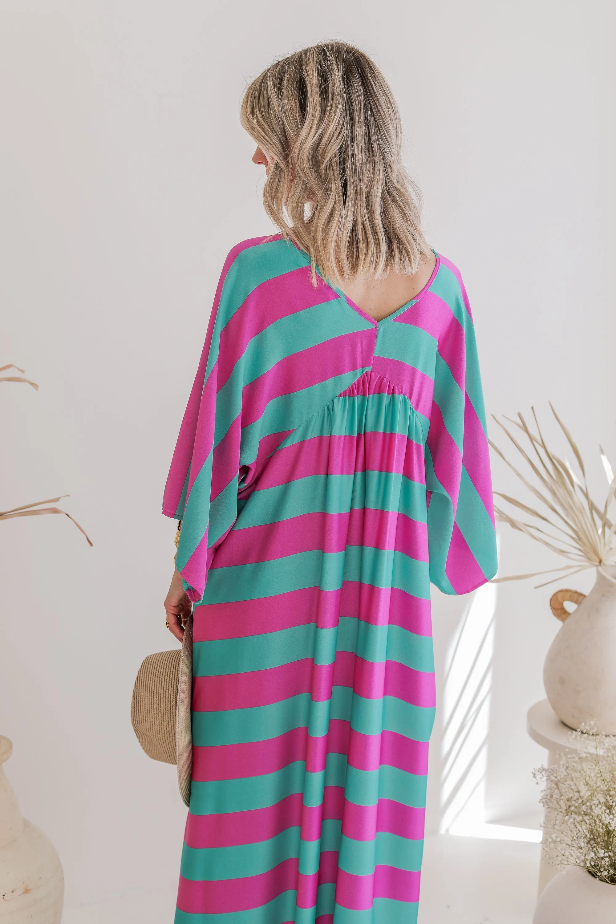 Silky Stripes Green/Violet - Maxi Jurk