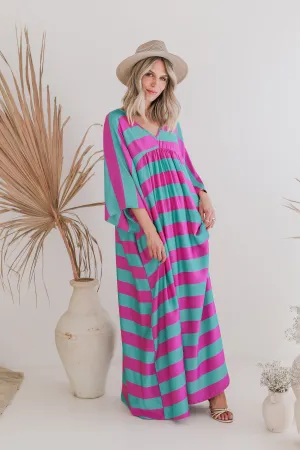 Silky Stripes Green/Violet - Maxi Jurk