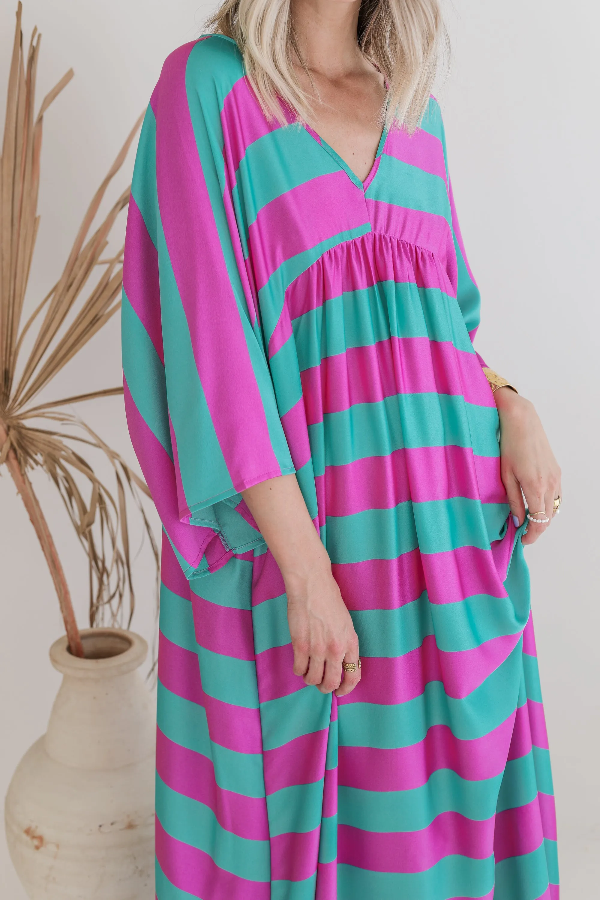 Silky Stripes Green/Violet - Maxi Jurk