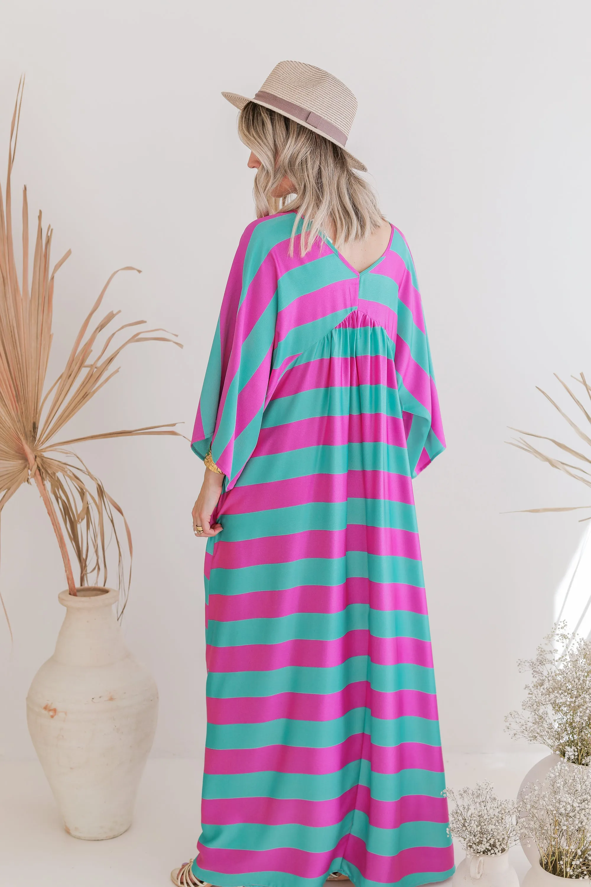 Silky Stripes Green/Violet - Maxi Jurk