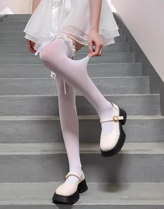 Simple Lace Solid Color Over-the-Knee Socks