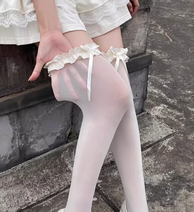 Simple Lace Solid Color Over-the-Knee Socks