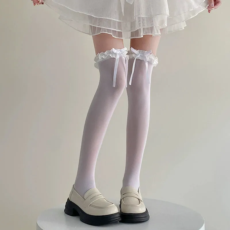 Simple Lace Solid Color Over-the-Knee Socks