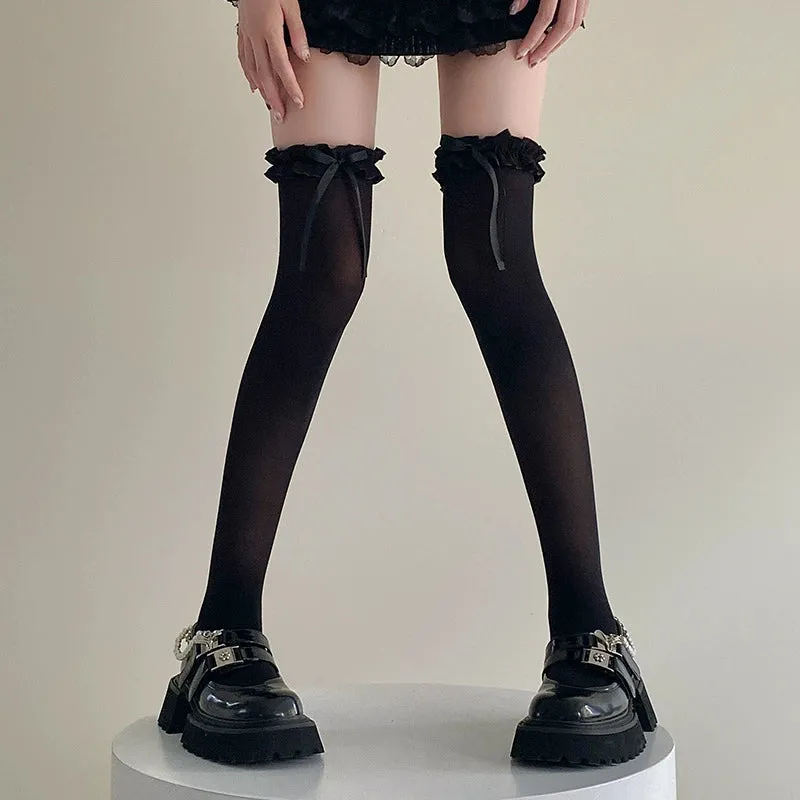 Simple Lace Solid Color Over-the-Knee Socks