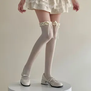 Simple Lace Solid Color Over-the-Knee Socks