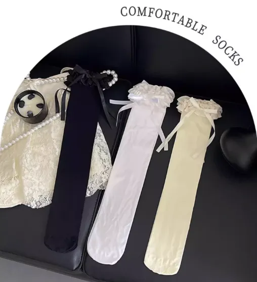 Simple Lace Solid Color Over-the-Knee Socks