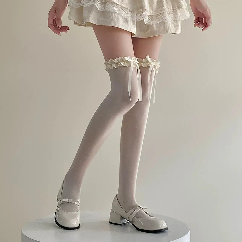 Simple Lace Solid Color Over-the-Knee Socks
