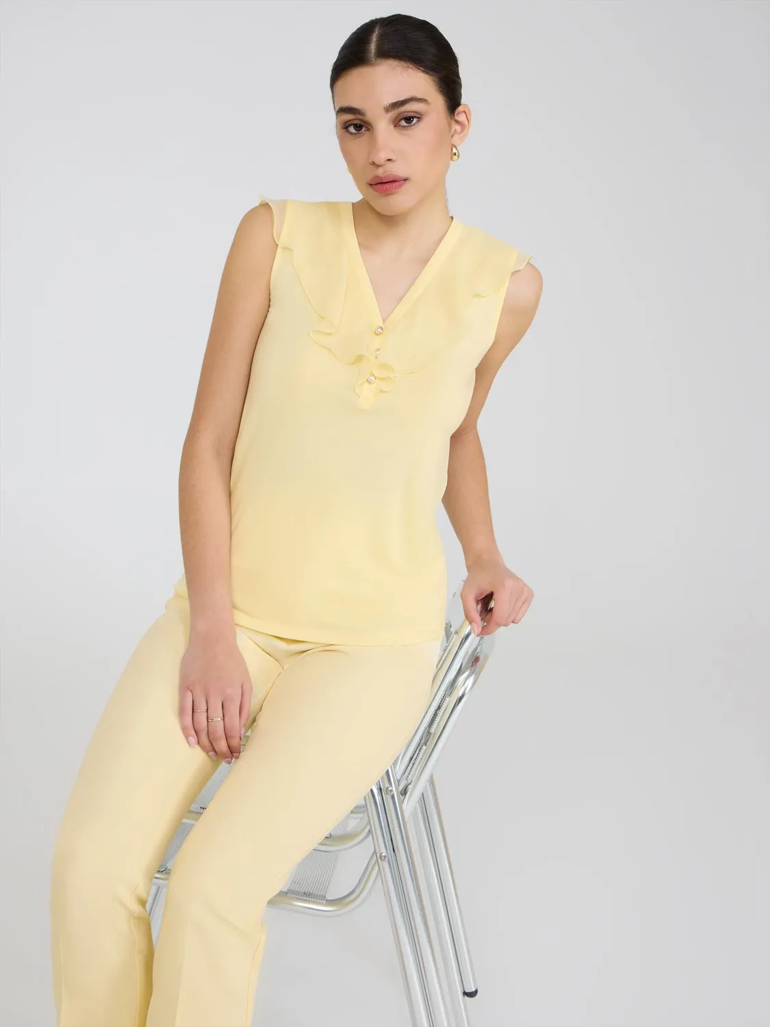 Sleeveless Ruffle V-Neck Top