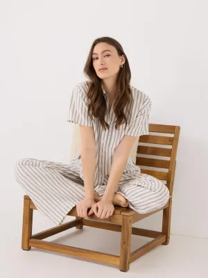 Striped Linen Blend Short Sleeve Blouse