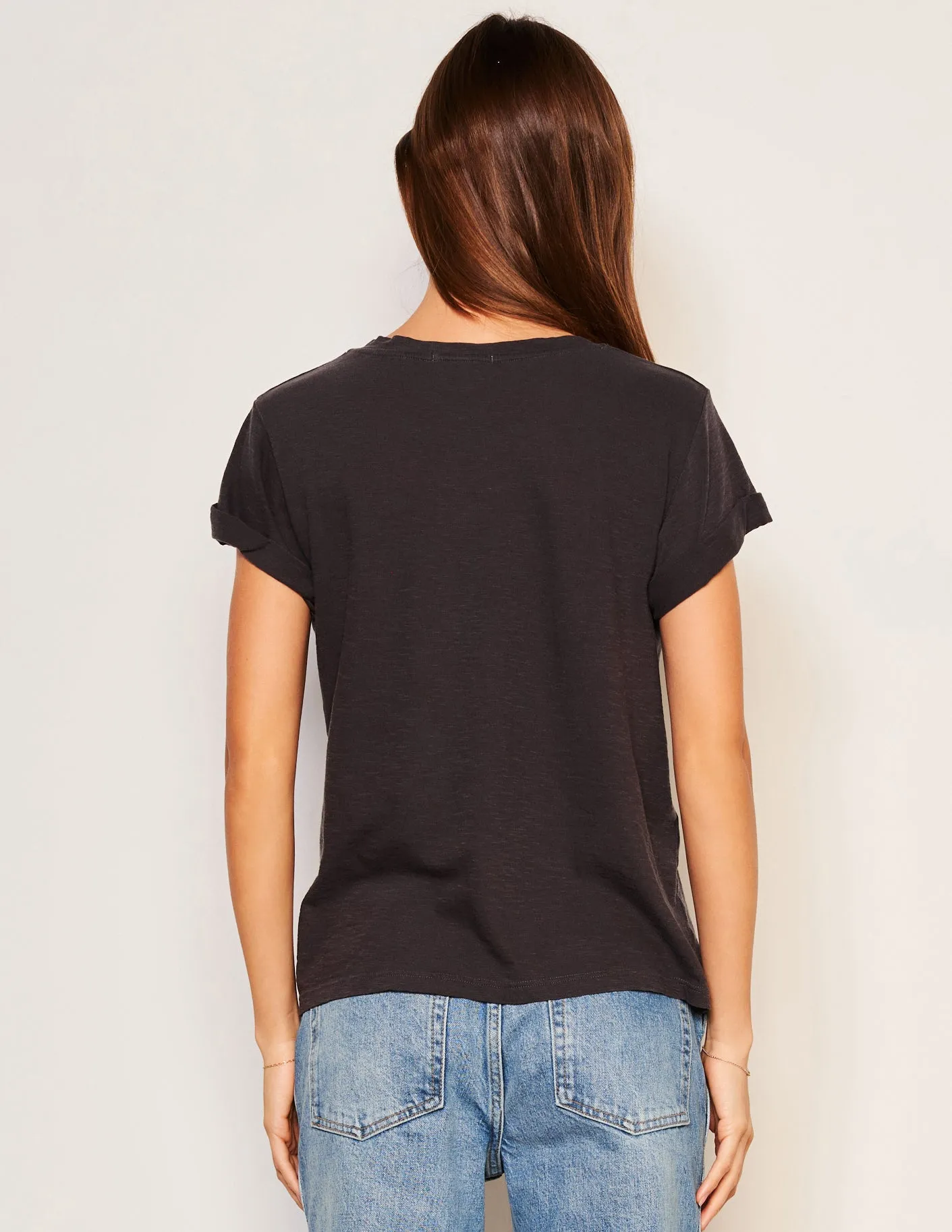 Sundry Checker Rolled Sleeve Tee in Washed Black